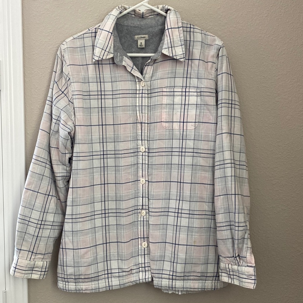 L.L. Bean Women's Lined Shirt Button Front Plaid Size Medium